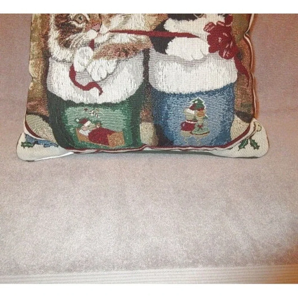 Vtg Cat Tapestry Throw Pillow 16
